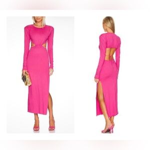 MANURI Long Sleeve Open Back Pink Maxi Dress NWT